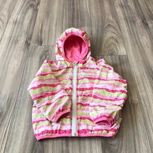 A pink and green Columbia spring jacket